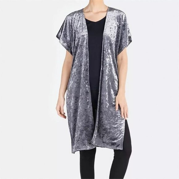 Crushed Velvet Open Front Kimono Cardigan  Womens short sleeve coco + carmen - Picture 1 of 10